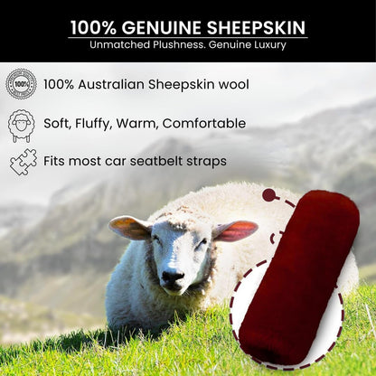 Andalus Brands 2 Pack Genuine Merino Wool Sheepskin Seat Belt Cover – Soft Shoulder Pad, Neck Cushion Protector – Authentic Car Accessories (Pearl)