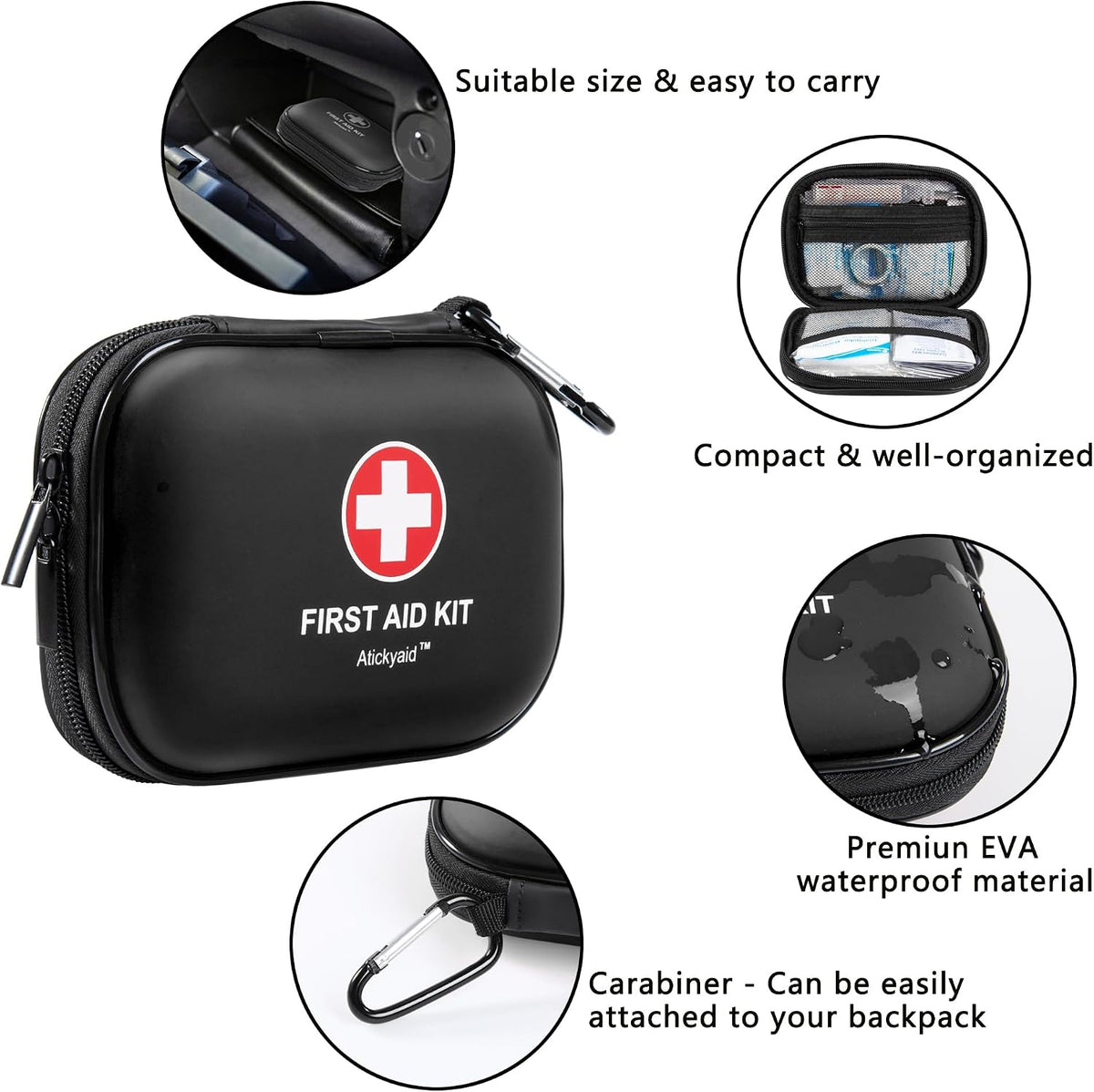 Mini First Aid Kit - 120 Piece Small Waterproof Hard Shell Medical Kit for Car, Home, Office, Travel, Camping, Sports, Outdoor, School - Emergency First Aid Supplies and Survival Kit (Red)