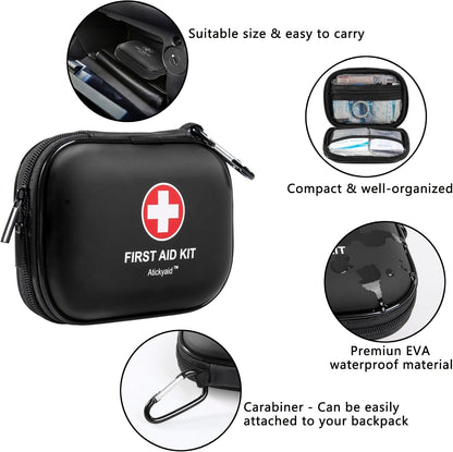Mini First Aid Kit - 120 Piece Small Waterproof Hard Shell Medical Kit for Car, Home, Office, Travel, Camping, Sports, Outdoor, School - Emergency First Aid Supplies and Survival Kit (Red)