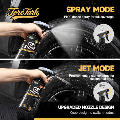 toretark Ceramic Tire Shine Spray — High-Gloss Wet Look Tire Coating with Ultra-Dense Nylon Brush Applicator, UV Protection, Long-Lasting Shine for Car Truck RV Motorcycle (16 Fl Oz)