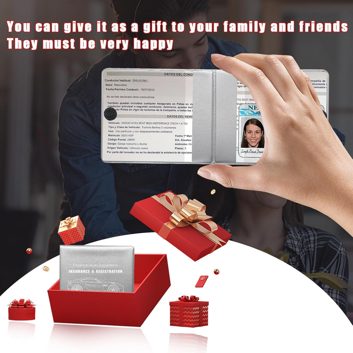 Ziciner Car Registration Insurance Holder, 2Pack Essential Auto Card Document Glove Box Organizer with Touch Fastener, Vehicle Interior Accessories Perfect for Most Car, Truck, SUV (Red/Small Car)