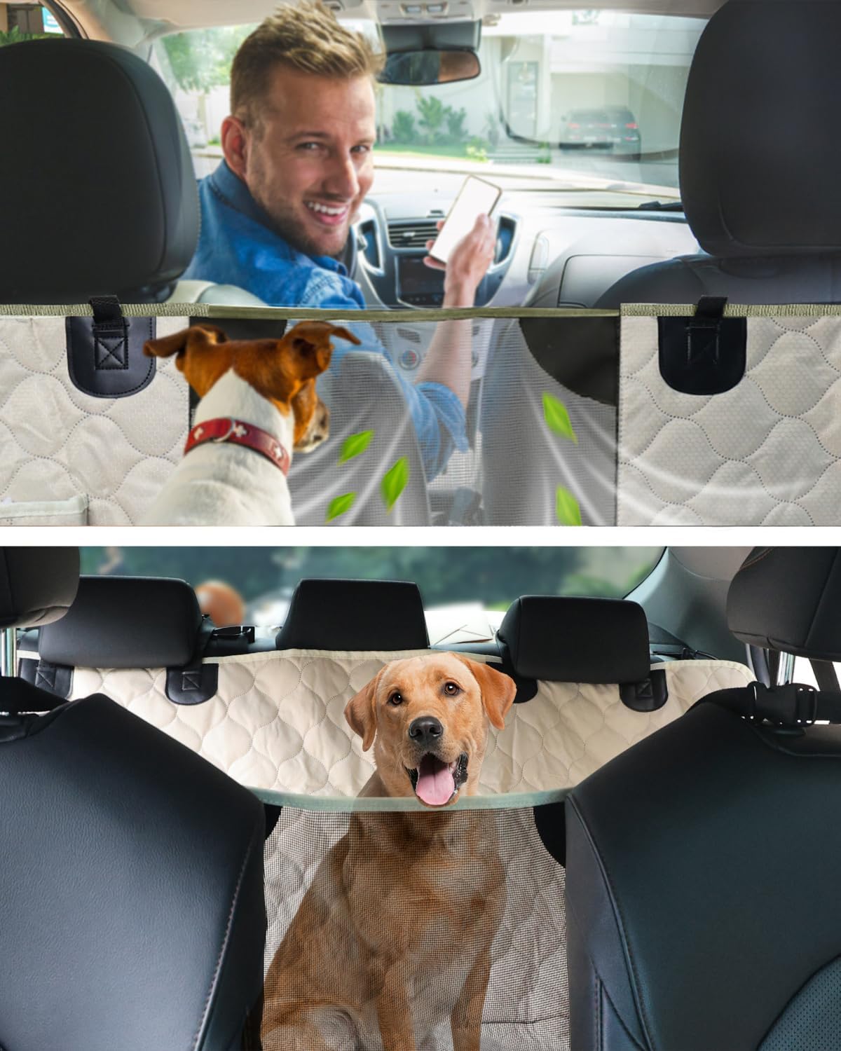 PETICON Dog Car Seat Cover with Mesh Window, 100% Waterproof Pet Seat Cover for Back Seat, Scratchproof Dog Hammock for Cars, Trucks, SUVs, Jeeps, Black