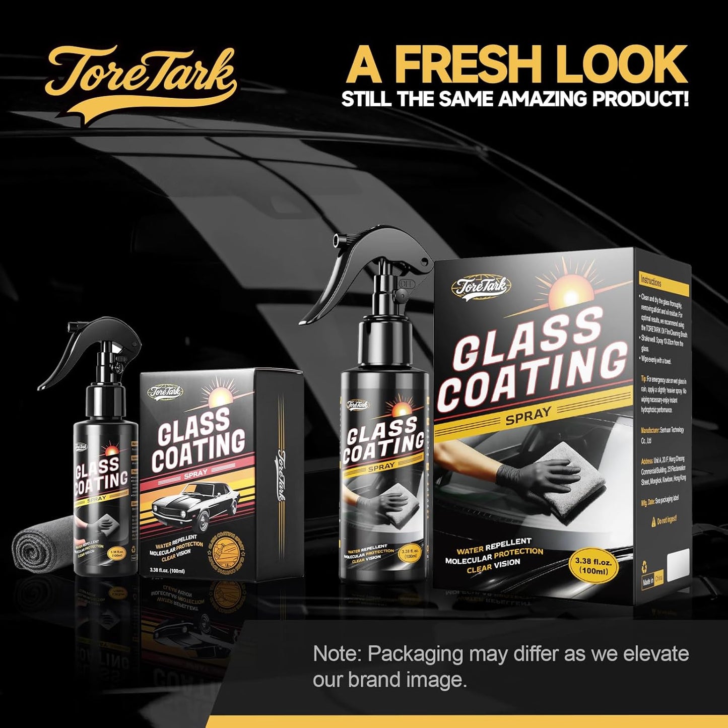 Toretark Car Ceramic Glass Coating Spray,Automotive Windshield Rain Repellent Glass Polish Protect, Long-Lasting Quick Dry Coat (3.38 fl oz +Towel)