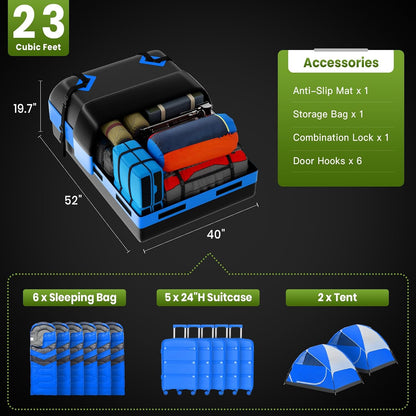 APTY 21 Cubic Feet Car Rooftop Cargo Bag Carrier, Soft Roof Top Luggage Bag for All Vechicles with/Without Racks - with Waterproof Zip, Luggage Lock, Anti-Slip Mat, Storage Bag, Door Hooks, Blue