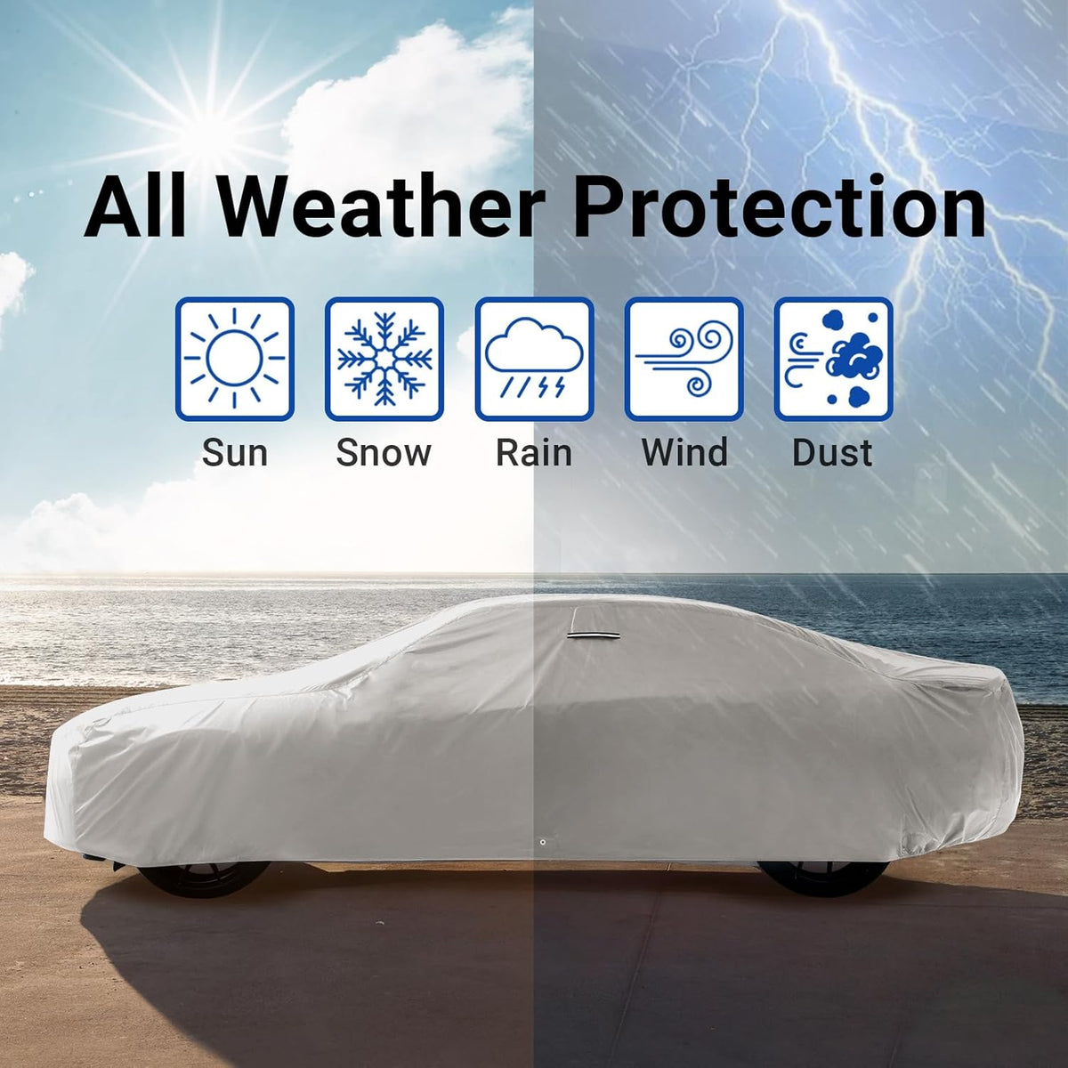iCarCover 15-Layer Car Cover Waterproof All Weather | Premium Quality Car Covers for Automobiles, UV Protection, El Camino, Impala, Bel Air, Monte Carlo, Galaxie, Charger, Size C21 (See Size Chart) - Colors A