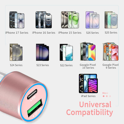 67.5W Car Charger USB C Super Fast Charging, 45W USBC & QC3.0 Port Plug for iPhone 17 Pro Max/Air/16/15/iPad, Samsung S26/S25 Android Cell Phone, Dual 12V Cigarette Lighter Adapter+ 3.3ft Type C Cable