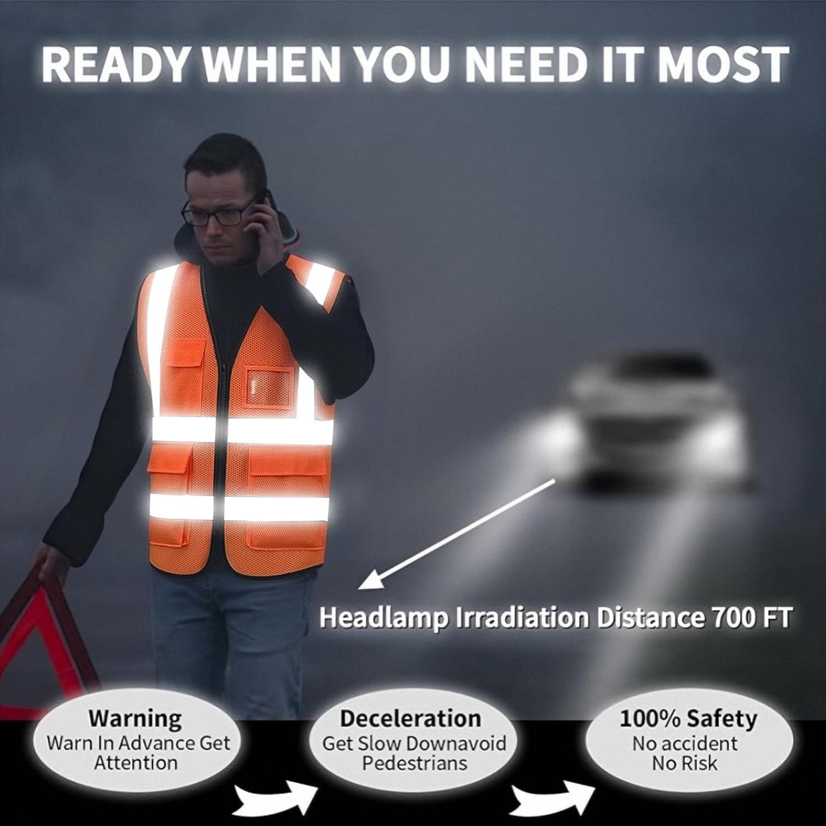 Reflective Mesh Safety Vest, Breathable Hi Vis Vest Construction Work with 5 Pockets and Zipper for Men Women
