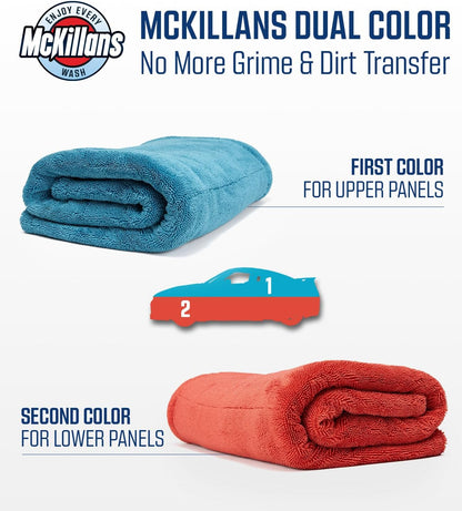 McKillans® Extra Large Dual-Color Car Drying Towel XL - Edgeless & Ultra Soft & Absorbent - 36" x 28" - 1200 GSM Twisted Loop Microfiber Towel for Cars - Drying Towel Car Detailing - Car Wash Towels