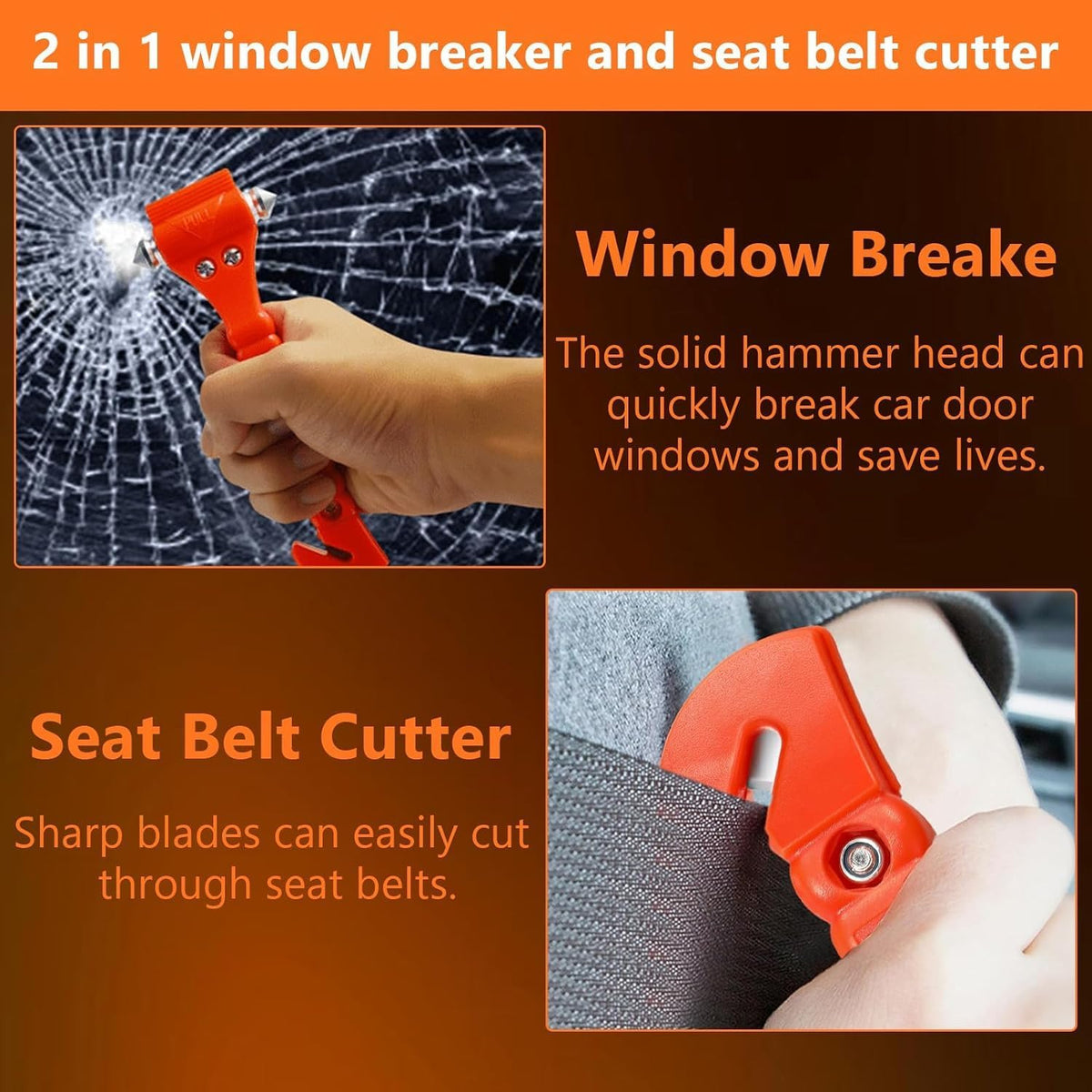 BFXM Car Window Breaker Hammer and Seat Belt Cutter 2-in-1, Car Accessories, Emergency Escape Tool, Safety Glass Breaker, Automotive Safety Essentials, Truck Accessories, 2 Packs