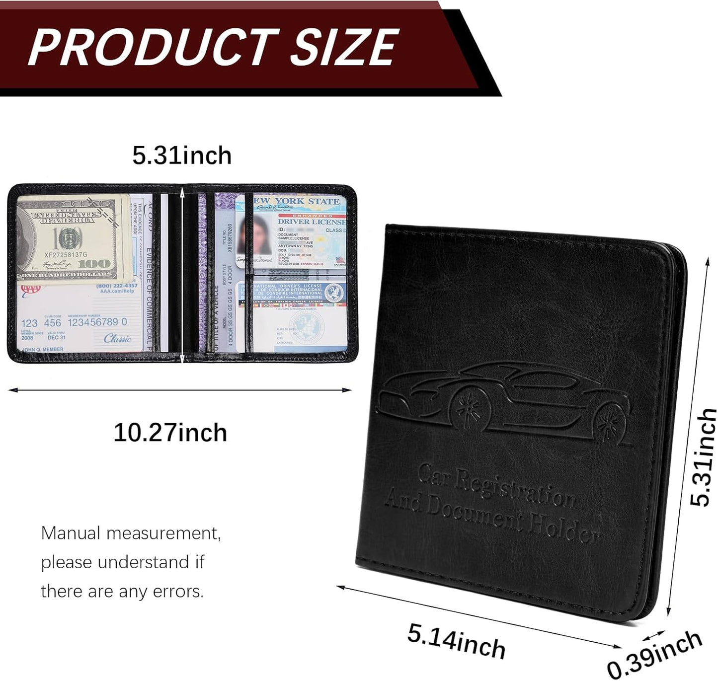 Registration and Insurance Card Holder, Vehicle Glove Box Car Organizer with Magnetic Closure, Interior Car Accessories for Documents, Cards, License Storage, 1-Pack Red