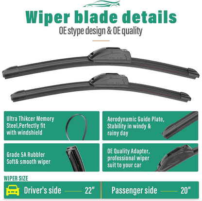 26" 16" 12" Windshield Wiper Blades Replacement for Toyota RAV4 2019 2020 2021 2022 2023 2024 2025 RAV 4 / Mazda 5 2006-2015 Premium All Weather Front Rear Wipers Set - OEM Quality (Pack of 3) - Colors A