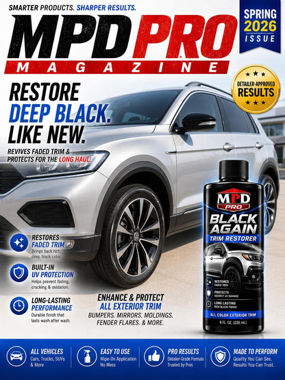 MPD Pro Black Again Trim Restorer for Cars – Restores Faded Plastic, Vinyl & Rubber Exterior Trim, Deep Black Finish for Bumpers, Mirrors & Moldings, UV Protection, Non-Greasy Formula, 8oz (Pack of 1)