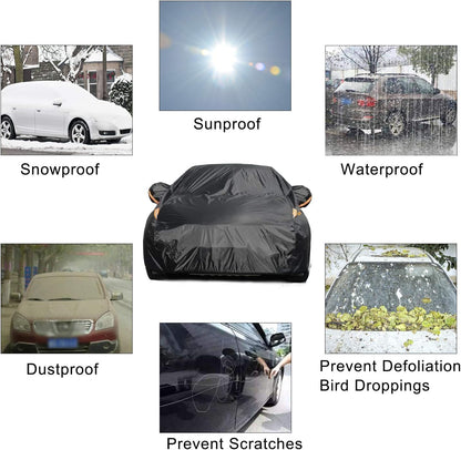 Full Car Covers for Sedan, Car Cover Waterproof All Weather Windproof Dustproof UV Protection Scratch Resistant Indoor Outdoor Univers