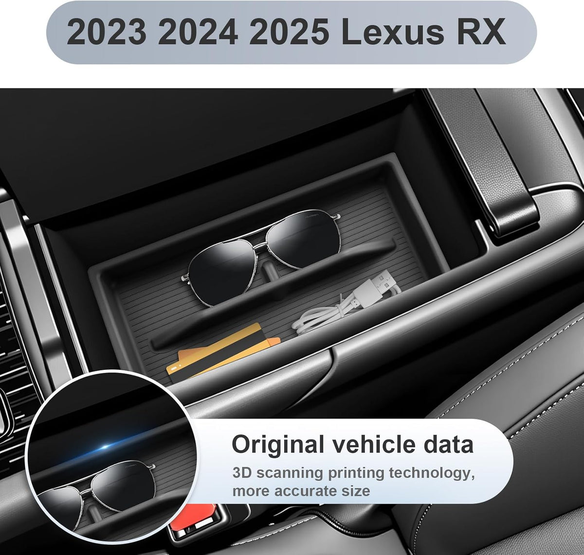 SKTU 2-Pack 2023 2024 2025 2026 Lexu s RX350 Center Console Organizer for 2023-2026 Lexu s RX350/RX450h/RX500h Console Tray 2023 2024 2025 2026 RX350 Accessories with Sunglasses Holder [Double Layers]