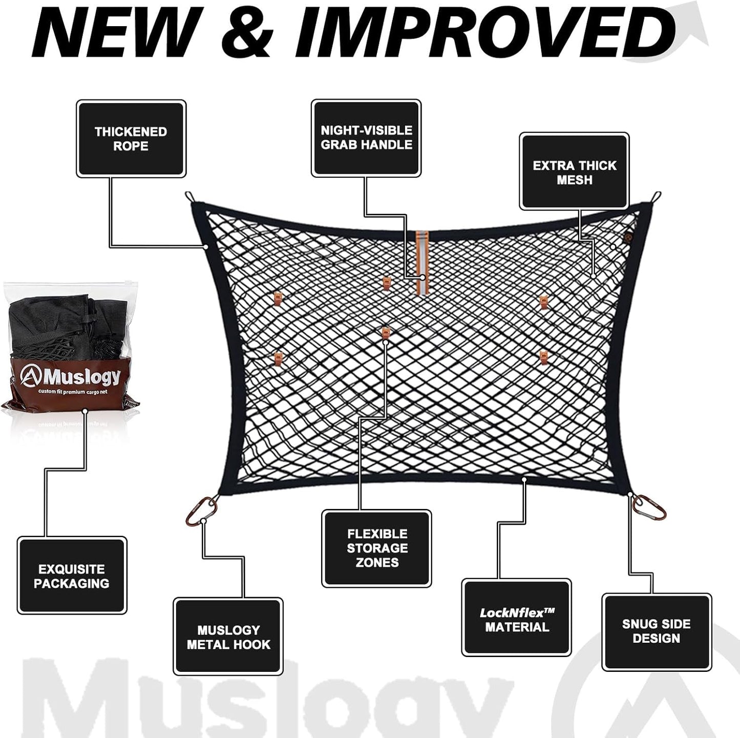 Muslogy Truck Bed Cargo Net Trunk Netting Compatible with 2023-2025 2026 Honda CR-V Accessories, Pickup Cargo Organizer SUV Sedan Storage Net w/Heavy Duty Carabiners - Colors A