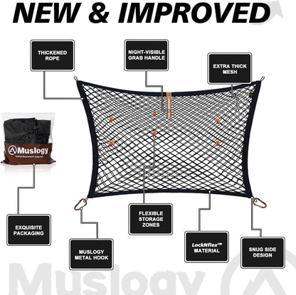 Muslogy Truck Bed Cargo Net Trunk Netting Compatible with 2023-2025 2026 Honda CR-V Accessories, Pickup Cargo Organizer SUV Sedan Storage Net w/Heavy Duty Carabiners - Colors A