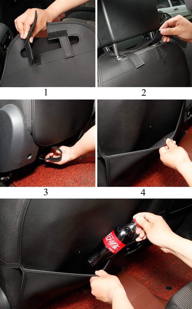 HCMAX 2 Pack Kick Mat Car Seat Back Protector Waterproof Easy to Clean Multifunctional Organizer Storage Bag Travel Accessory PU Leather Black