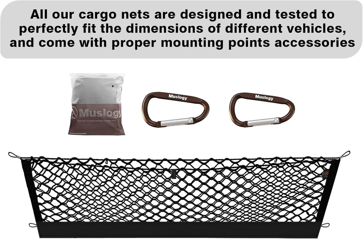 Muslogy Truck Bed Cargo Net Trunk Netting Compatible with 2023-2025 2026 Honda CR-V Accessories, Pickup Cargo Organizer SUV Sedan Storage Net w/Heavy Duty Carabiners - Colors A