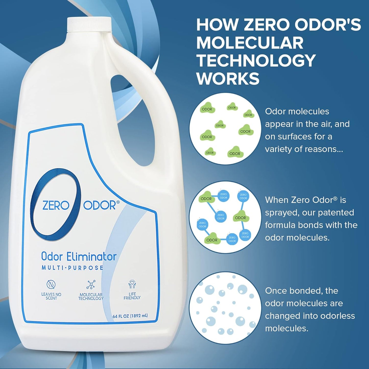 Zero Odor Multi-Purpose Odor Eliminator - Eliminate Air & Surface Odor – Patented Technology Best for Bathroom, Kitchen, Fabric, Closet- Smell Great Again, 8oz (Over 1000 Sprays)