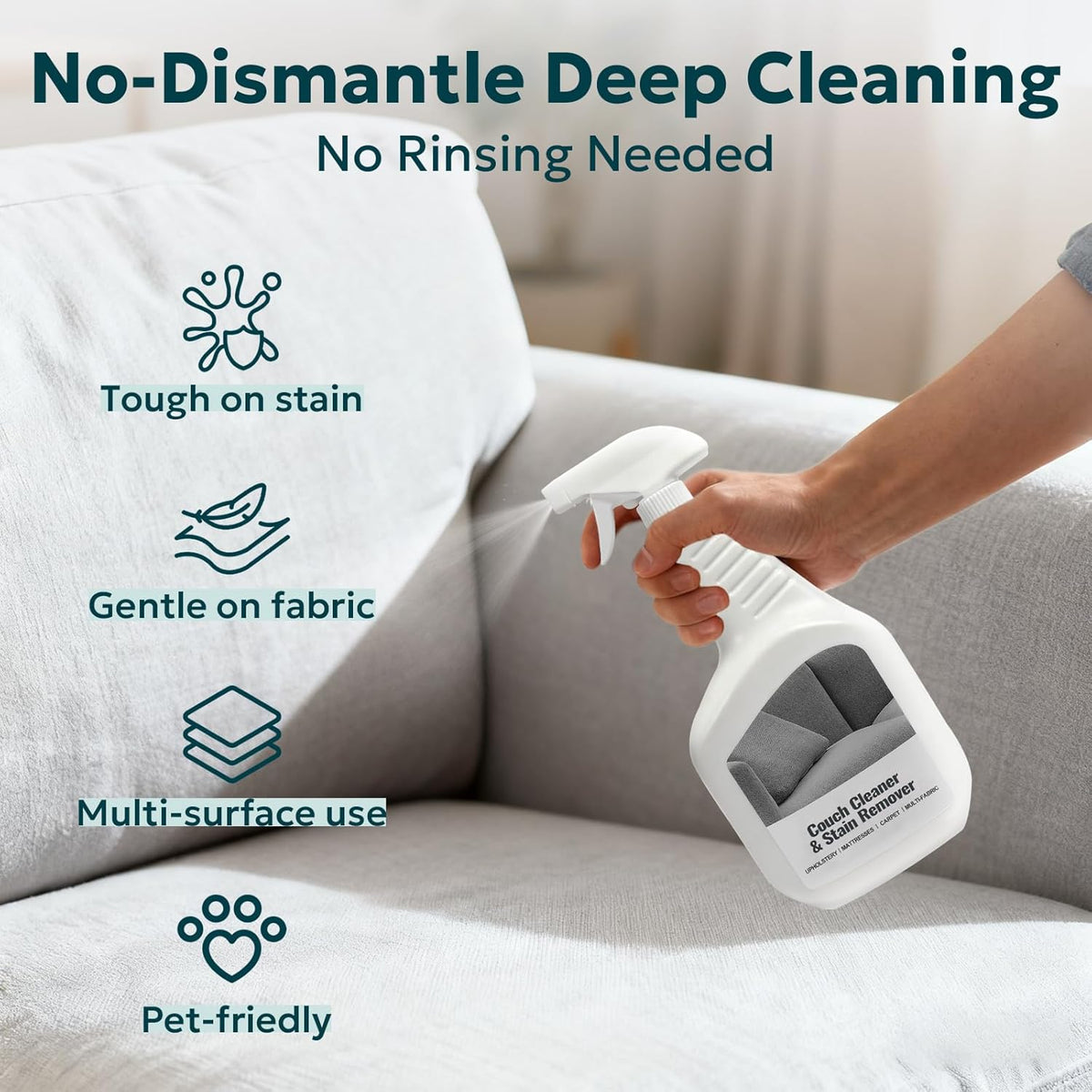 Upholstery Cleaner for Couch Furniture: Strength Multi-Surface Stain Remover Spray for Carpet Spot - Pet-Safe Non-Toxic Quick-Drying for Fabric Sofas Rug Furniture Couches & Car Interiors