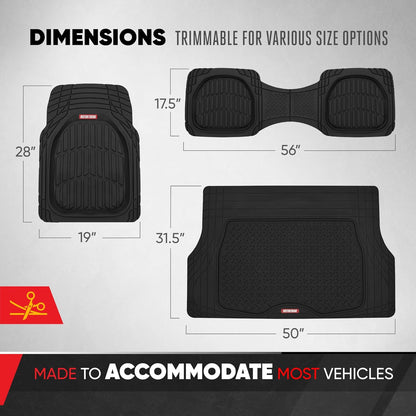 Motor Trend Original FlexTough Black Rubber Car Floor Mats with Cargo Liner - All Weather Automotive Floor Mats, Heavy Duty Trim to Fit Design, Odorless Floor Liners for Cars Truck Van SUV