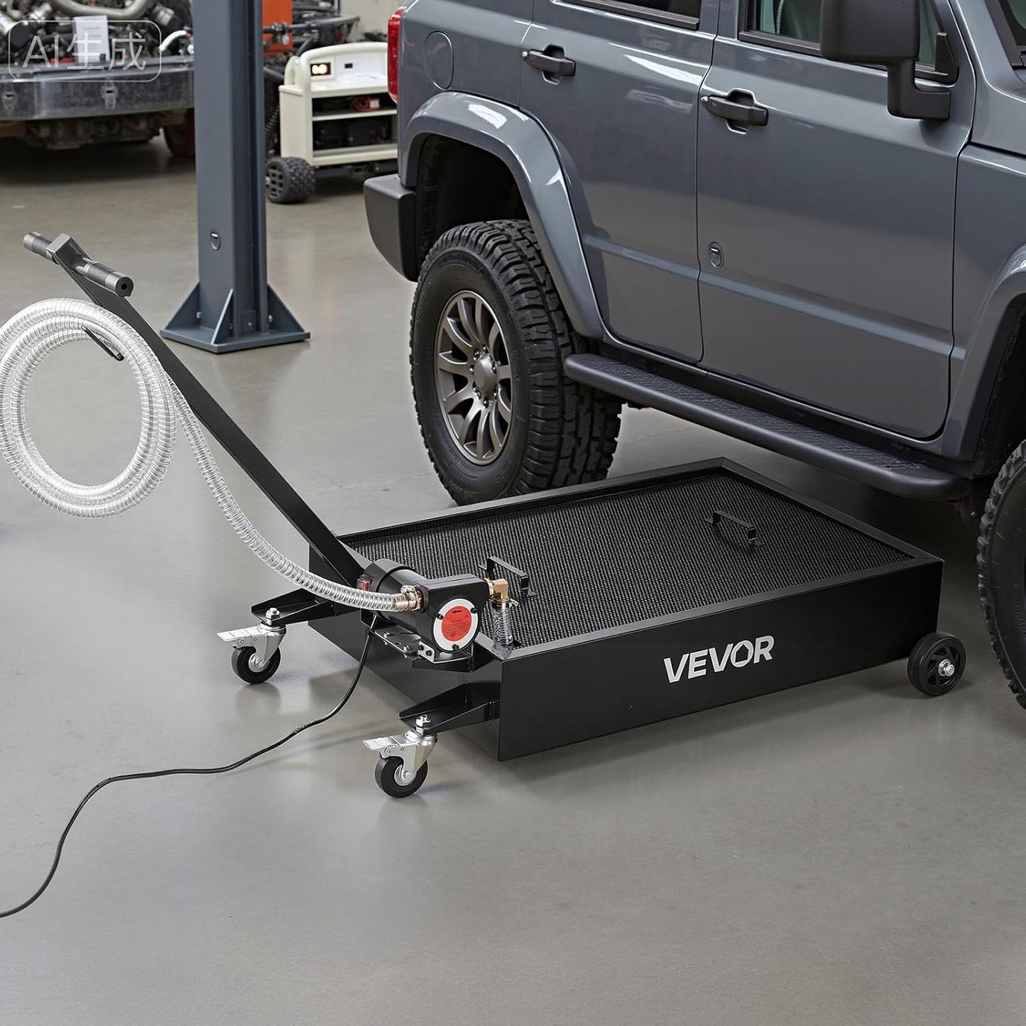 VEVOR Low Profile Oil Drain Pan, 15 Gallon Capacity, Rolling Oil Drain Pan with Electric Pump & 7.2 ft Hose, Leak-Proof & Corrosion-Resistant, Fit for Cars, SUVs, Trucks, Motorcycles, ATVs, Metal