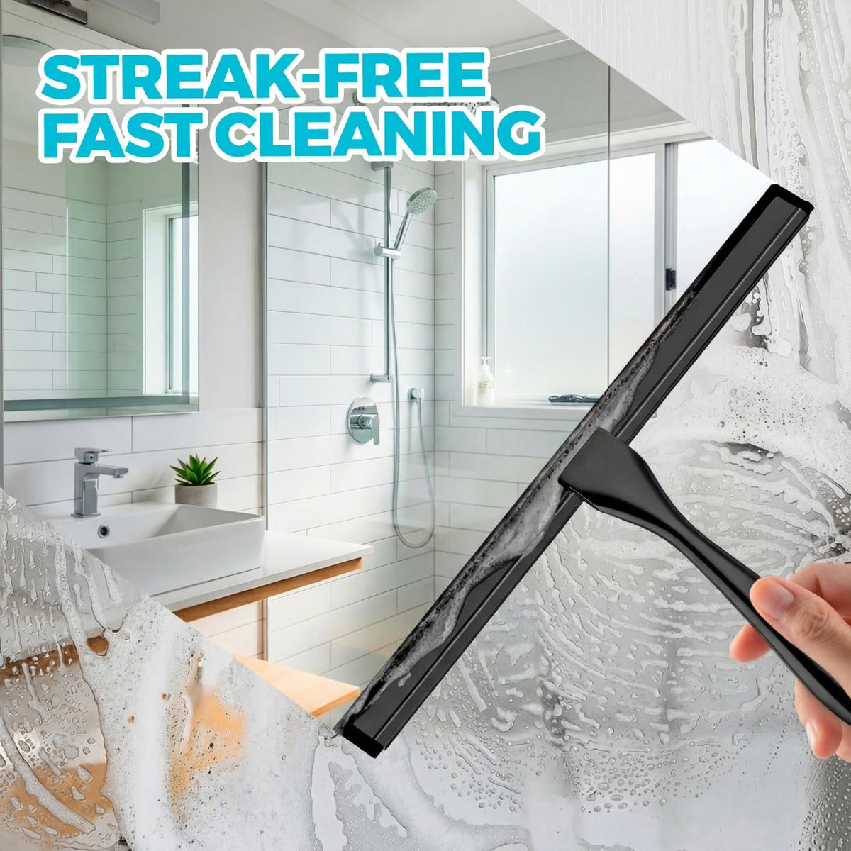 ALFLOD 2PACK Shower Squeegee for Glass Doors, Squeegee for Shower Glass，All-Purpose Tile Walls, Bathroom, Window, Glass and Car Windshield, Mirrors and Kitchen-Stainless Steel, 10 Inches, Silver