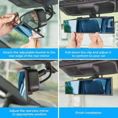 JOYTUTUS Panoramic Rear View Mirror, 12 Inch Wide Angle Clip On Mirror, Universal Car Interior Accessories, Convex Interior Mirror Reduces Blind Spot, Clear Vision Fits Car SUV Trucks