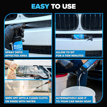 Carfidant Bug and Tar Remover for Cars Exterior with Ceramic Coating - Easily and Safely Clean Bug Splatter, Bird Poop from Paint, Plastic, Rubber, Metal, Chrome, Glass - Pre Wash for Car Detailing