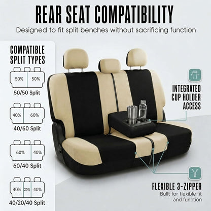FH Group Full Set Cloth Car Seat Covers, Universal Fit Front and Split Bench Rear, Airbag Compatible, Washable for SUV, Sedan, Van - Black