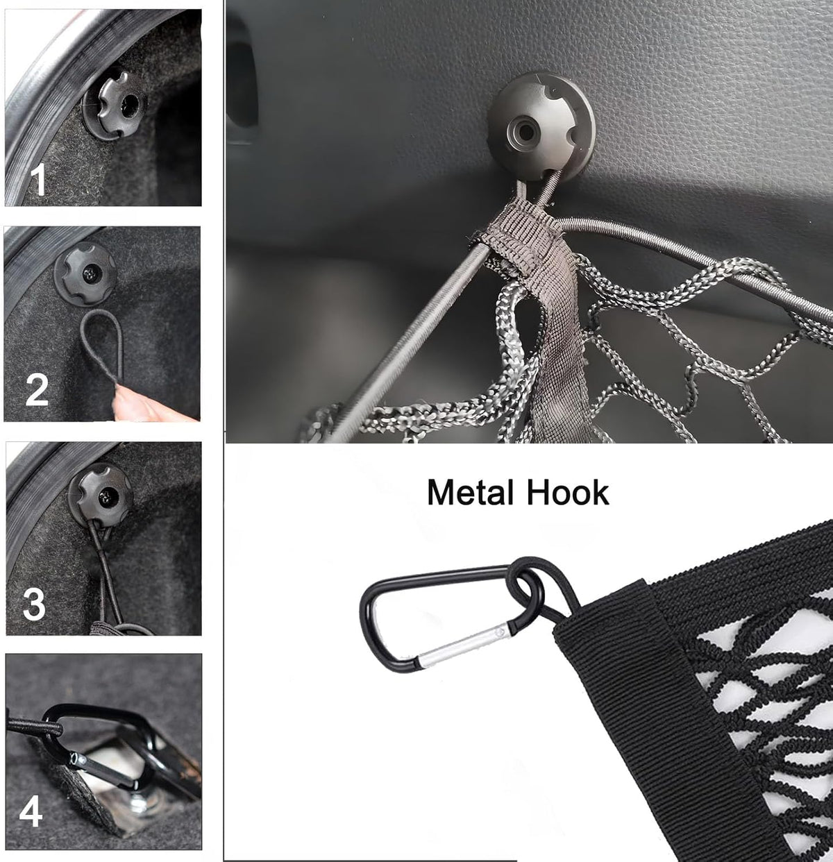 BAILALIBO Cargo Net Stretchable, Adjustable Elastic Trunk Mesh Nets with Metal Hook Universal for SUV, Jeep, Trucks, Car Exterior Accessories for Secure Storage (35.4x15.8 inch)