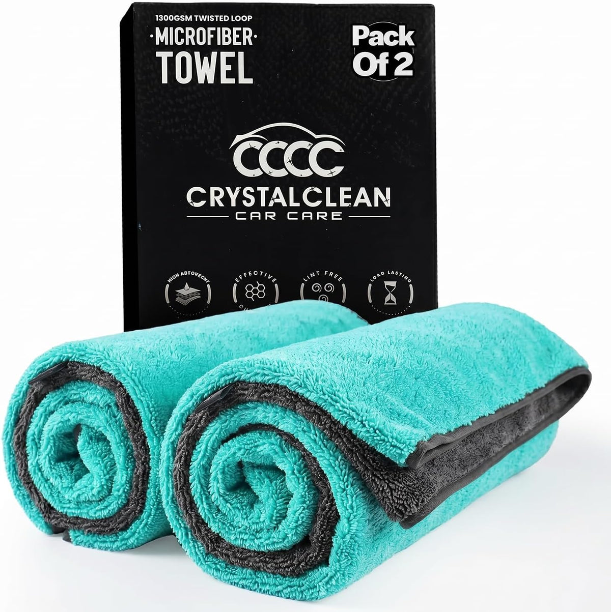 Crystal Clean 1300GSM Car Drying Towel - XL (24x36) Microfiber Towels for Cars with Double Twisted Loop, Professional Detailing Towel for Car Detailers - Quick Dry, Paint Safe & Swirl-Free