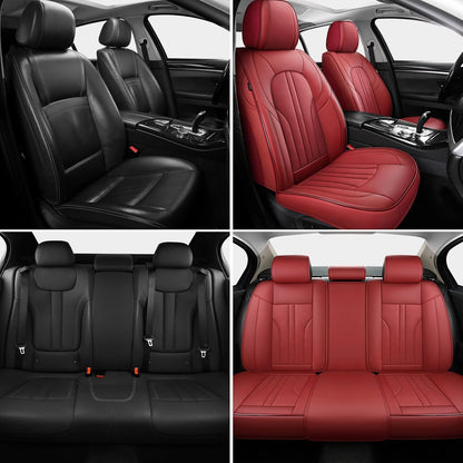 MINGBRON Car Seat Cover Full Set, Leather Car Seat Cover, Waterproof Seat Covers, Car Seat Cushion, Nappa Leather Seat Covers Car Seat Protector Universal Fit Most Cars Black