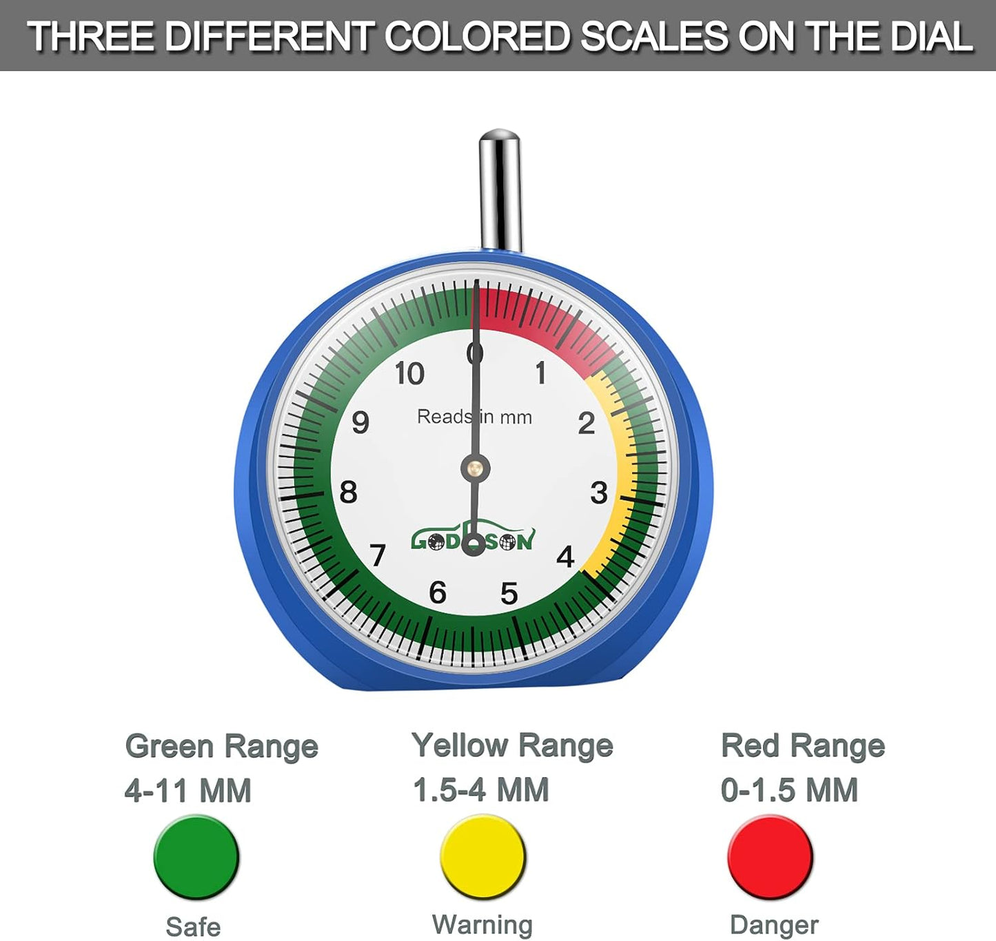 GODESON Dial Type Tire Tread Depth Gauge 88703 Professional for Motorcycle, car,Truck and Bus
