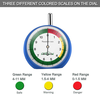 GODESON Dial Type Tire Tread Depth Gauge 88703 Professional for Motorcycle, car,Truck and Bus