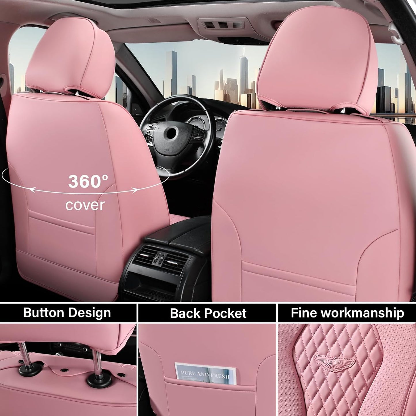 Coverado Seat Covers, Car Seat Covers Full Set, Black Car Seat Cover, Car Seat Covers Front Seats Back Seat Cover, Waterproof Car Seat Cushion, Leather Seat Covers Seat Protector Fit for Most Cars