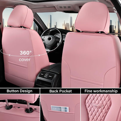Coverado Seat Covers, Car Seat Covers Full Set, Black Car Seat Cover, Car Seat Covers Front Seats Back Seat Cover, Waterproof Car Seat Cushion, Leather Seat Covers Seat Protector Fit for Most Cars