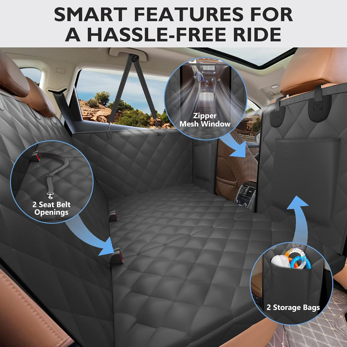 Back Seat Extender for Dogs-Large Space, Dog Car Seat Cover Hard Bottom Holds 420lbs, Sturdy Backseat Extender for Dogs,Upgraded Waterproof Pet Car Bed Dog Hammock for Car, SUV,Truck, Black