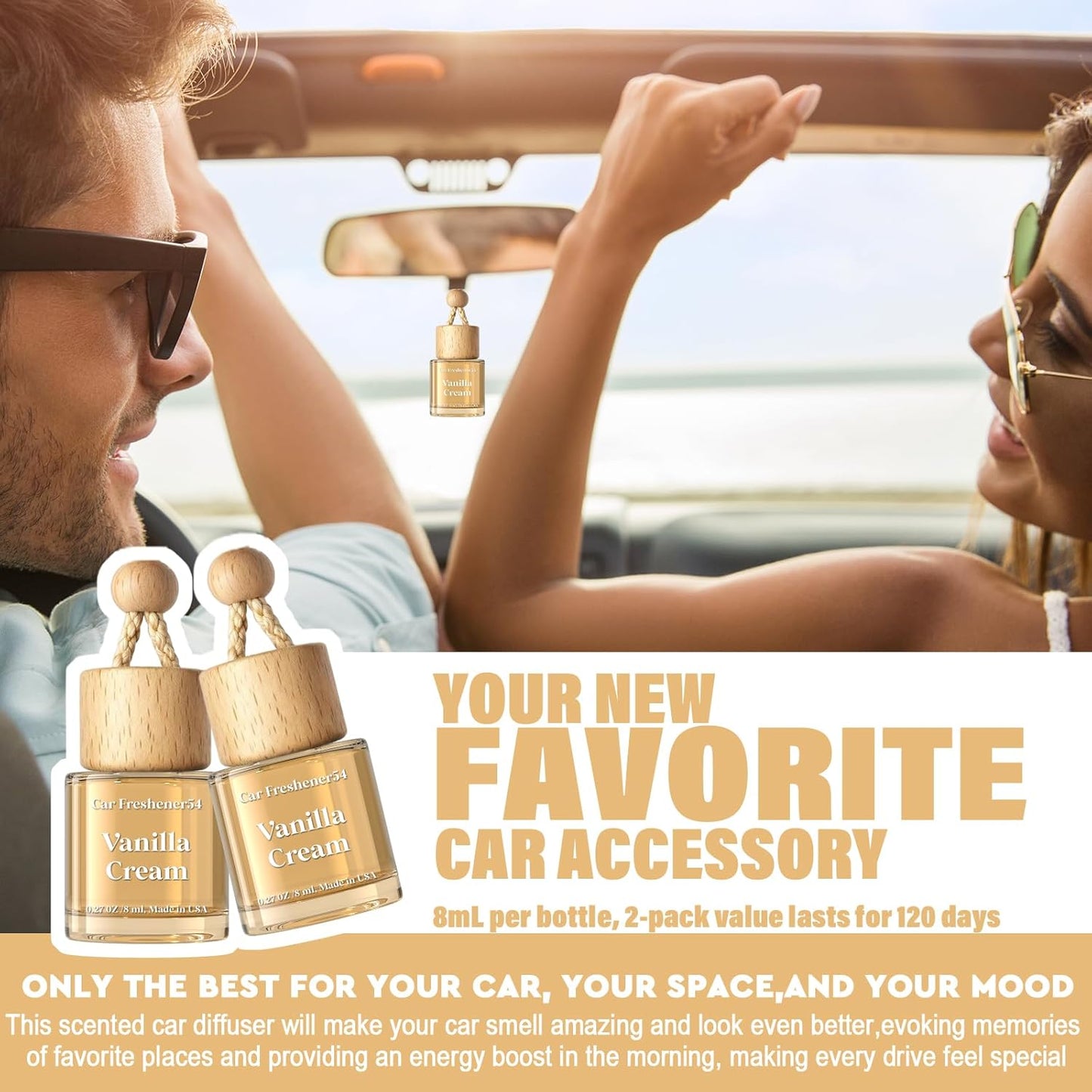 HoogaLife Car Air Freshener Diffuser 2 Pack Hanging Air Freshener Diffuser - Vanilla Cream Fragrance Oil Air D iffuser for Car, 45+ days Long Lasting Fragrance Made in USA C ar Air Fresheners (V54)