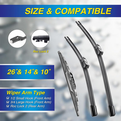 5 PLUS® Silicone Windshield Wipers Replacement for 2007-2014 Ford edge, 2007-2015 Lincoln MKX Wiper Blades(Set of 3),Automotive Replacement Windshield Wiper Blades For My Car-26"/20"/14" - Colors A