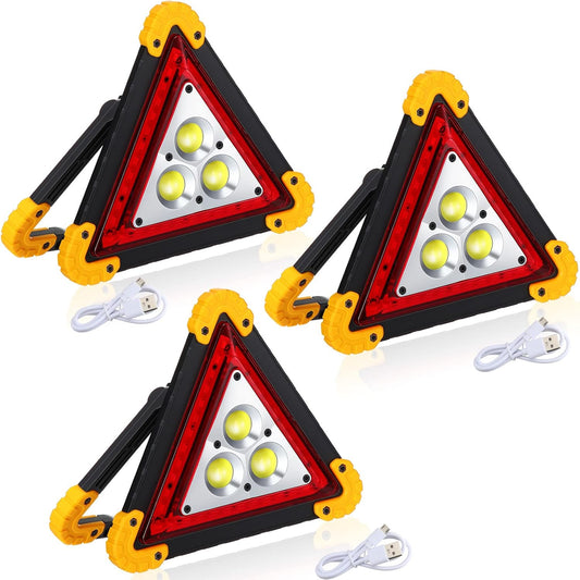 Huquary LED Emergency Warning Triangle, Rechargeable Portable Flashing LED Warning Triangle Light with 4 Modes, Safety Hazard Light for Car Truck RV Vehicle Roadside, Batteries Not Included(3 Pack)