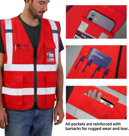 Dib Safety Reflective Safety Vest for Men Women, High Visibility Vest with Pockets and Zipper, ANSI Class 2