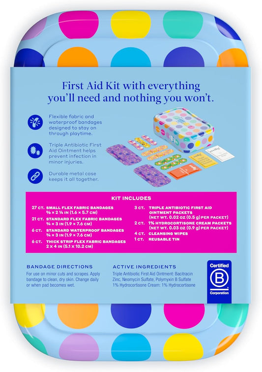 Welly First Aid Kit - Bravery Badges in Flexible Fabric and Waterproof, Singe Use Ointments Triple Antibiotic, Cleansing Wipes and Hydrocortisone - 70 Count