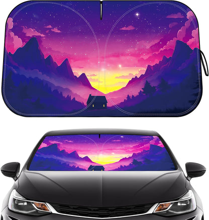 Car Windshield Sun Shade - Reflector Sunshade Offers Ultimate Protection for Car Interior, Cool Reflective Sun Blocker Fits Small Sedans, Mini SUVs