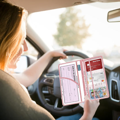 Car Registration and Insurance Holder Registration and Insurance Card Holder Car Essentials for Women Car Insurance and Registration Card Holder Men Pink Car Essentials (Bling Pink)