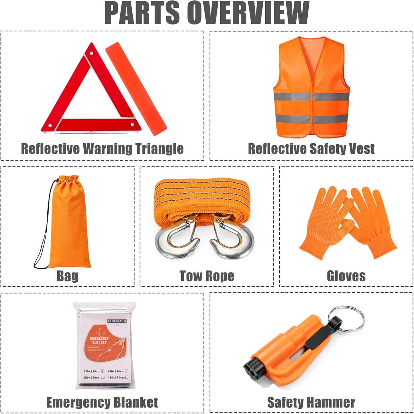 Car Roadside Emergency Kit Automotive Car Safety Kits for Vehicles Woman Man Teen Black