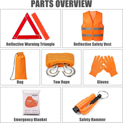 Car Roadside Emergency Kit Automotive Car Safety Kits for Vehicles Woman Man Teen Black