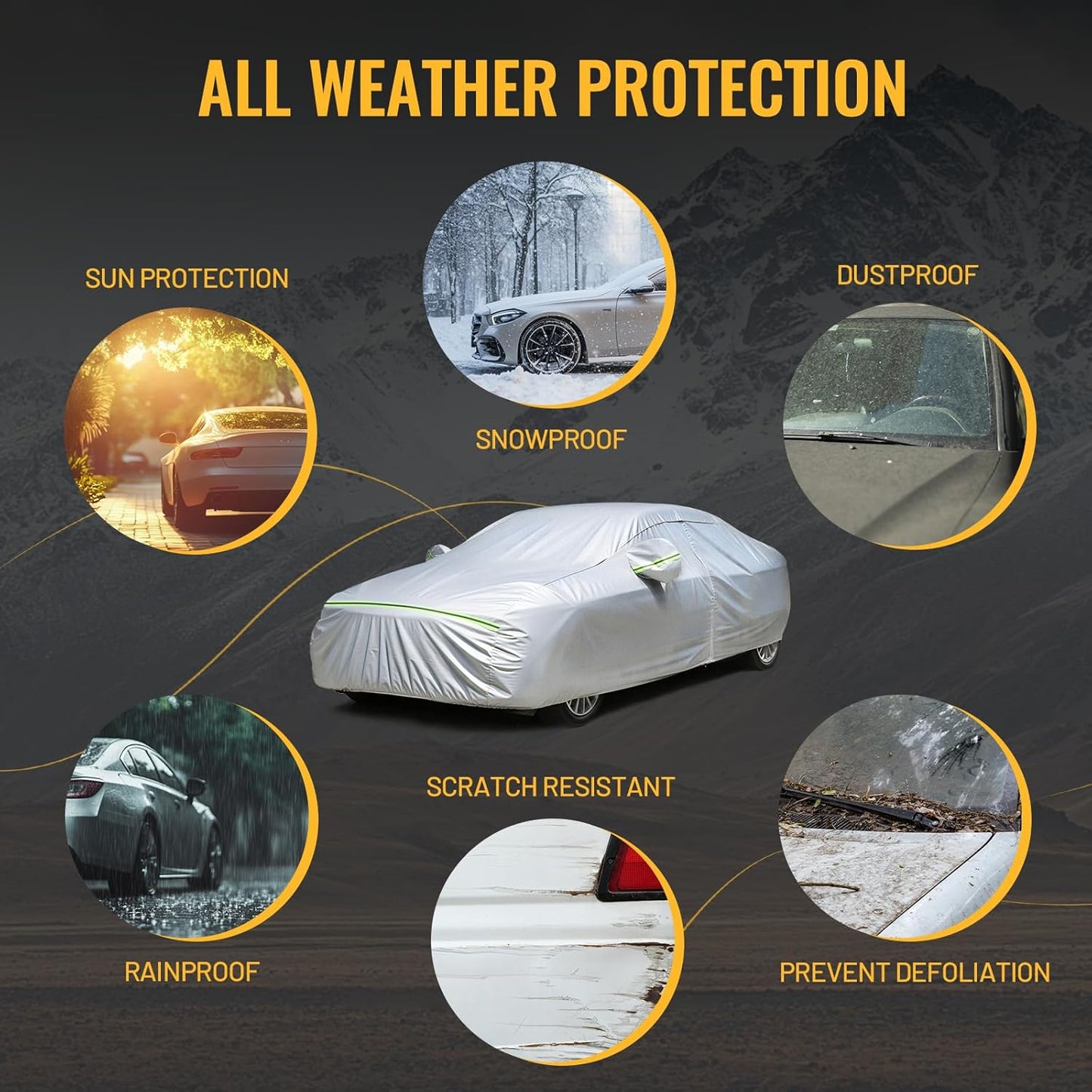 Favoto SUV Car Cover Waterproof All Weather 6 Layers Heavy Duty Car Cover for Automobiles Rain Sun Snow UV Protection with Inner Cotton Car Cover Outdoor Universal Fit for SUV (188-198 inch) Silver