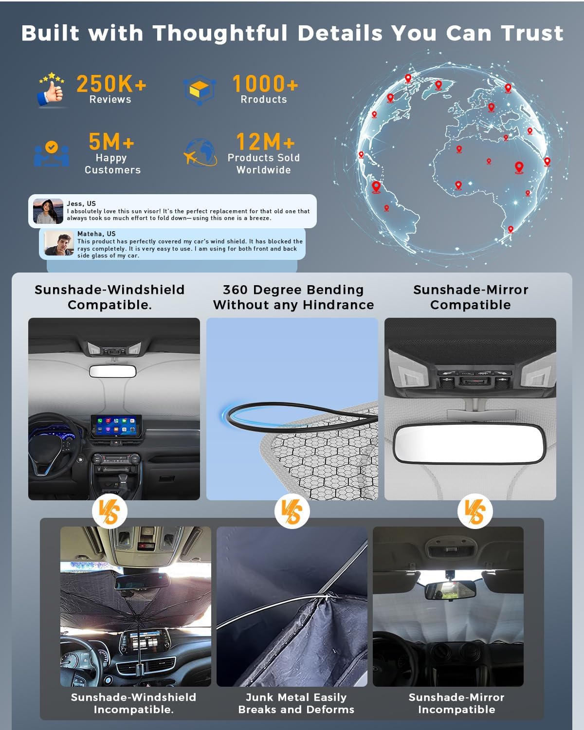 helloleiboo Graphene Car Windshield Sun Shade Car Sun Shade for Windshield with Heat Absorption Coating Foldable Design with UV Protection to Keep Your Car Interior Cooler Silver (X-Large-61 × 34 in)