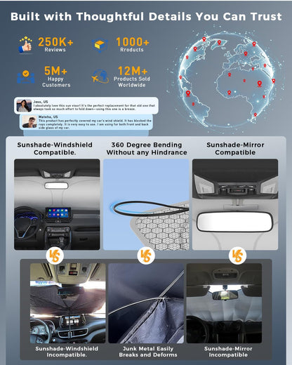 helloleiboo Graphene Car Windshield Sun Shade Car Sun Shade for Windshield with Heat Absorption Coating Foldable Design with UV Protection to Keep Your Car Interior Cooler Silver (X-Large-61 × 34 in)